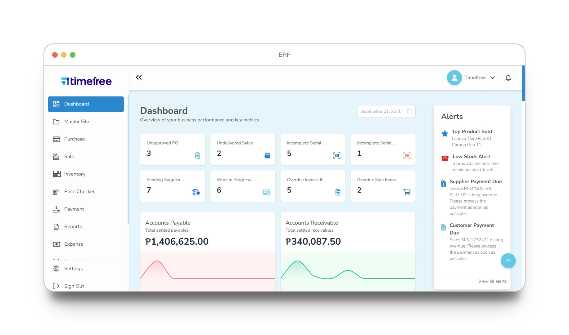 ERP primary screen