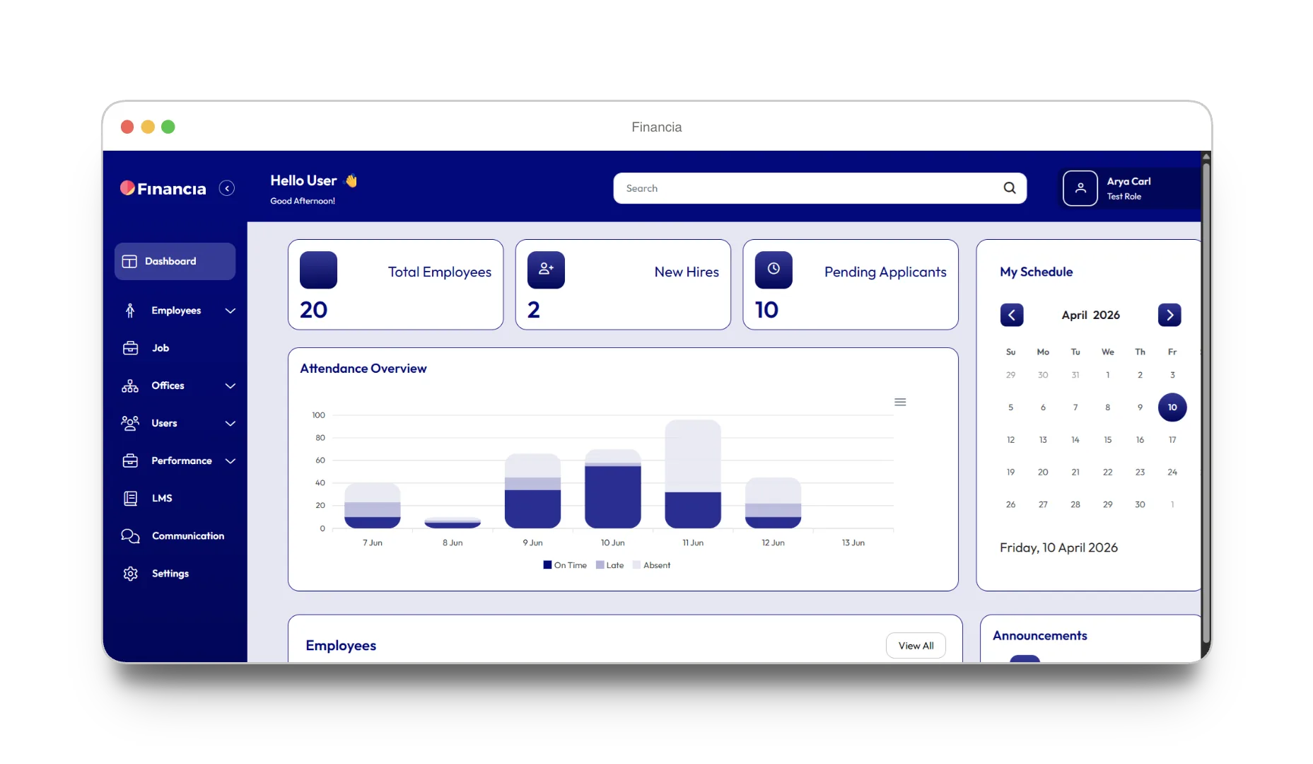 Financia primary screen